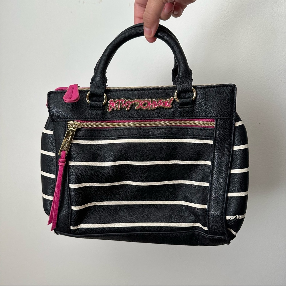 Betsey Johnson Handbag Chain Crossbody Duo Rose Print Black and White Stripes